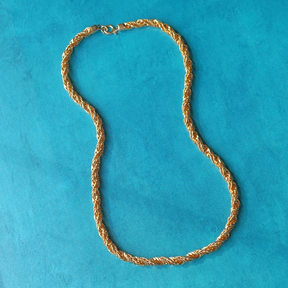 1980s Vintage Gold Plated Rope Chain Necklace — 24"